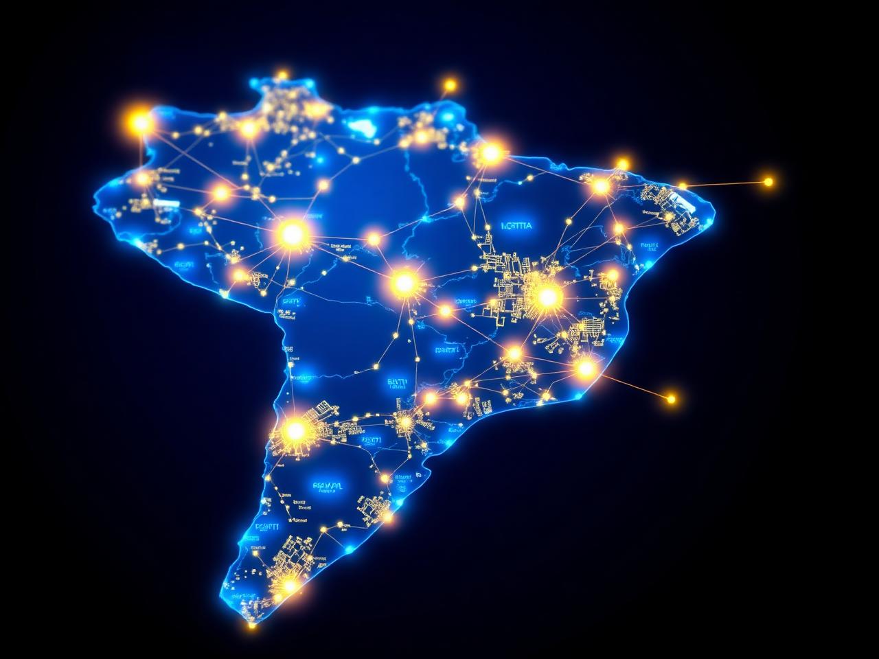 Mapa do Brasil com cidades conectadas